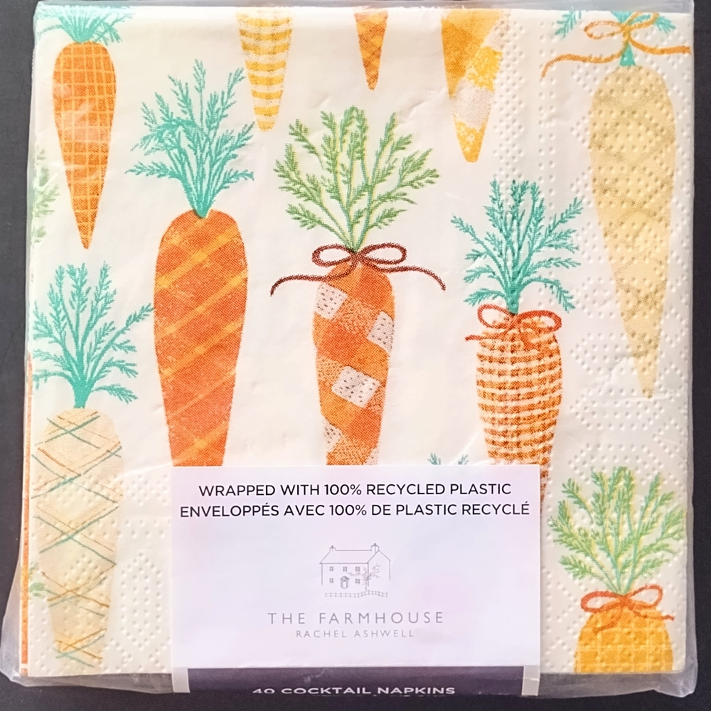 Rachel Ashwell The Farmhouse Pack of 40 Ct Paper Cocktail Napkins Garden Carrots